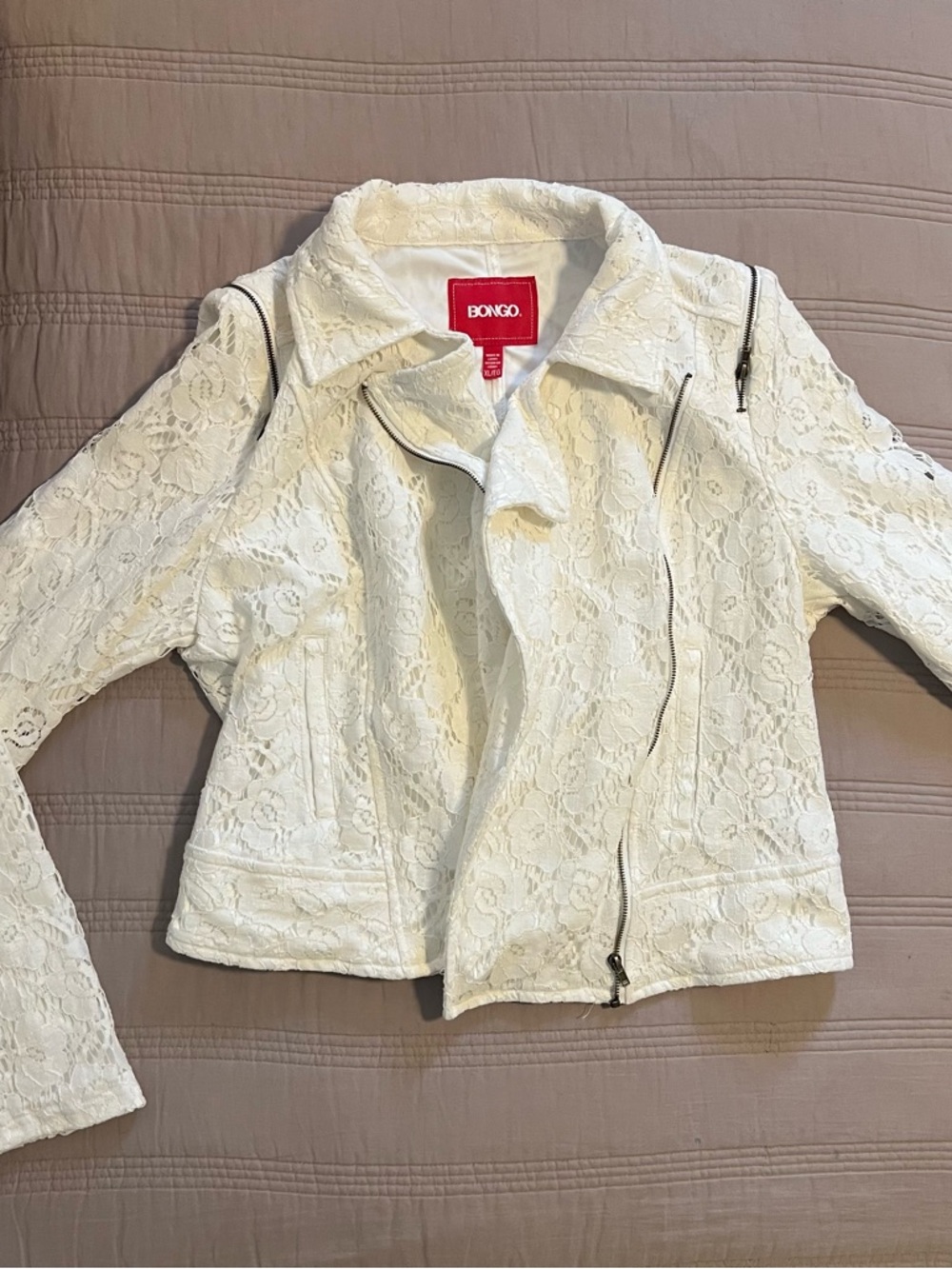 BONGO White Lace Moto Jacket 2015 Season Biker Feminine Fitted